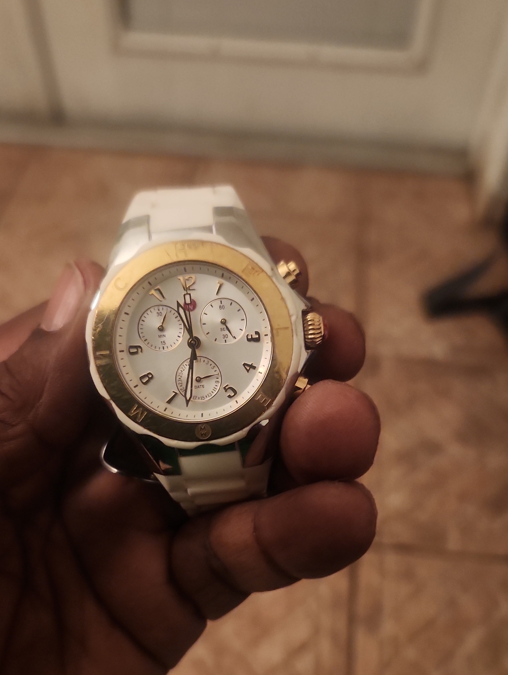 Gold and White Men’s Chronograph Watch -Michelle Tahitian